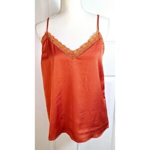 Lost Wander Satin Lace Trim Cami Tank Top Rust Orange Women's Size M